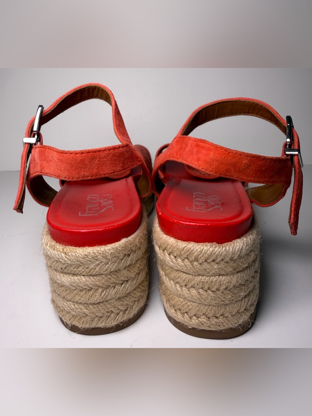 NWT Franco Sarto Tennia 7 Coral Red Espadrille Jute Wedge Suede Leather Sandal - Picture 7 of 16